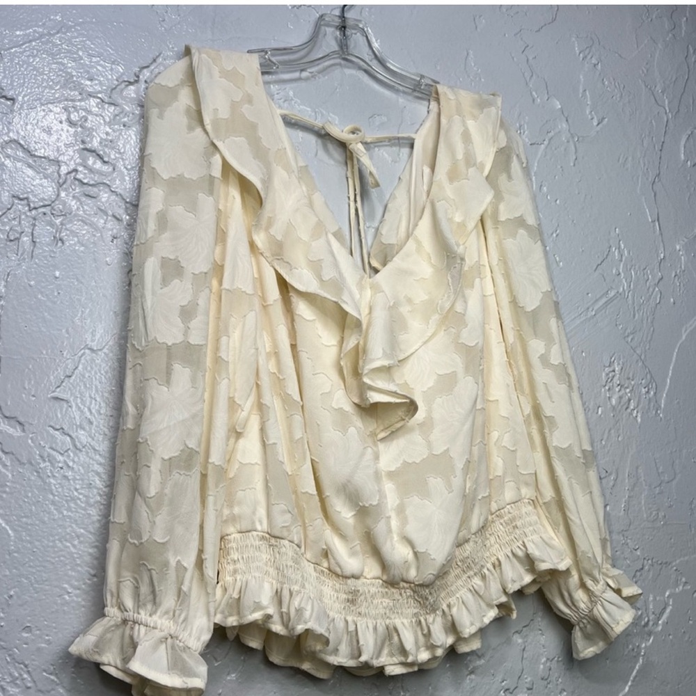 Anthropologie Ruffle Sheer Cream Blouse XL